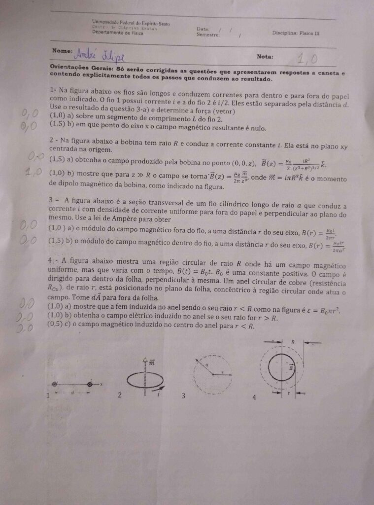 Terceira prova do meu curso de eletromagnetismo.