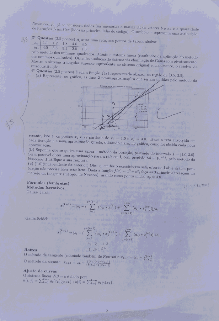 Foto da segunda parte da minha P1 de Algoritmos Numéricos.